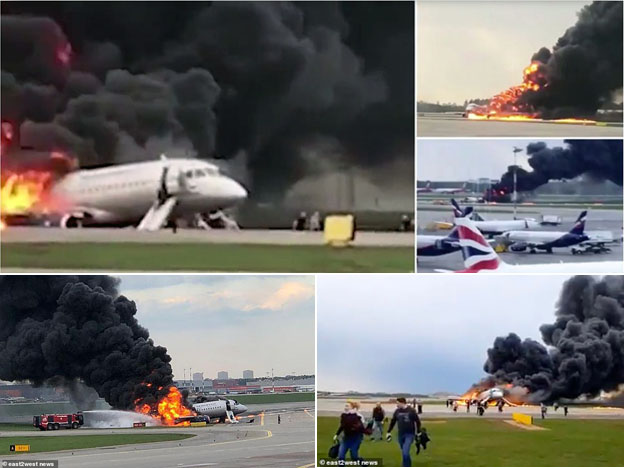 13 Tewas, Superjet Sukhoi Mendarat Darurat dan Terbakar di Moskow